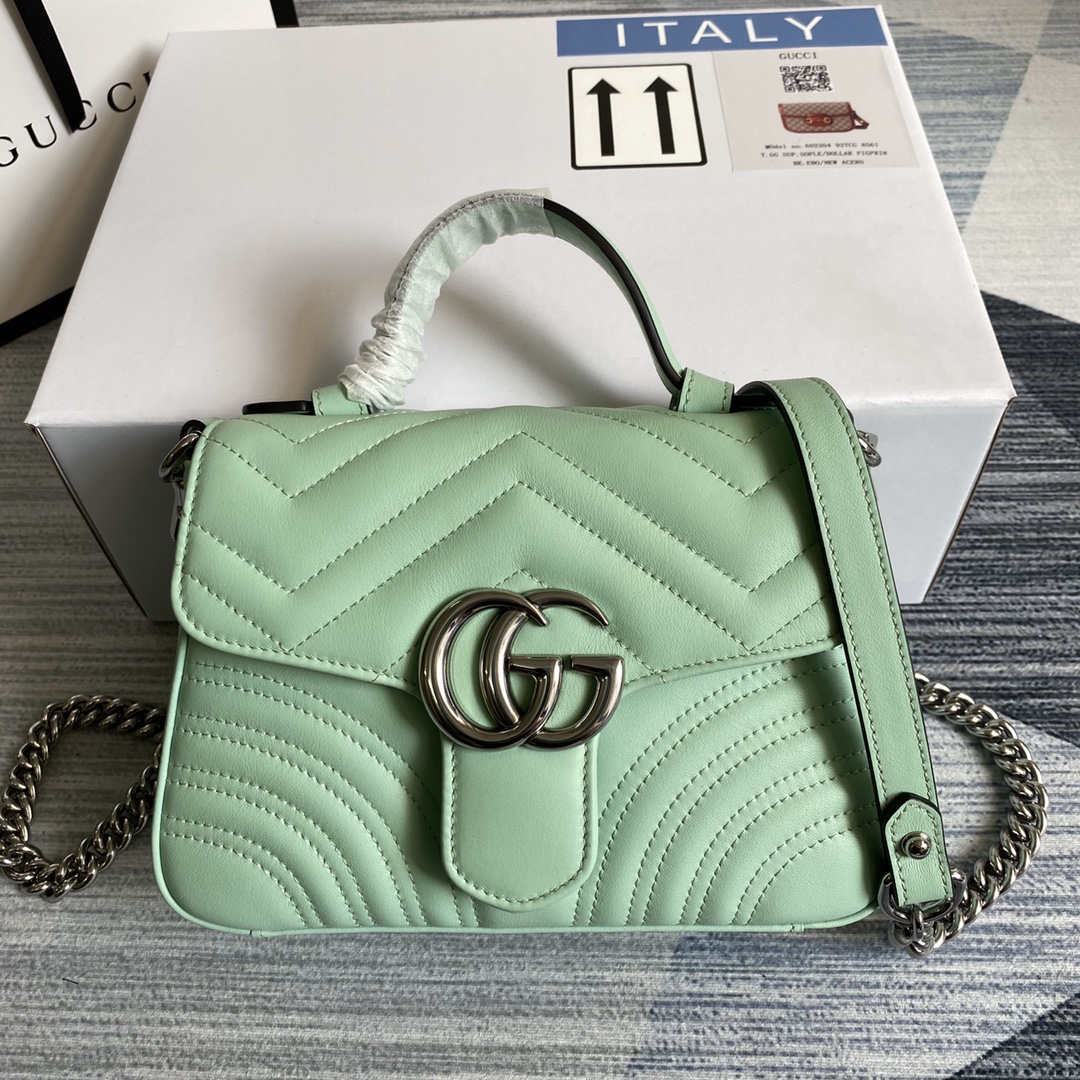 Gucci GG Marmont Mini Top Handle Bag Shoulder Bag 547260 Pastel green